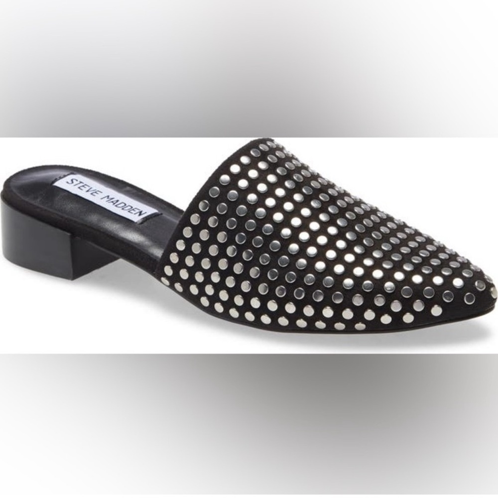 Steve Madden Black and Silver Chime Studded Mules